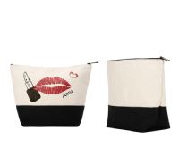 Natural Linen Cosmetic Bag With Black Base - 7.3" x 9.4"