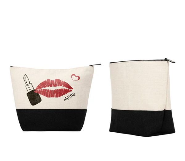 Natural Linen Cosmetic Bag With Black Base - 7.3" x 9.4" #4