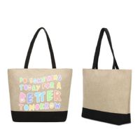 Dark Linen Shopping Bag With Black Base - 14" x 19"