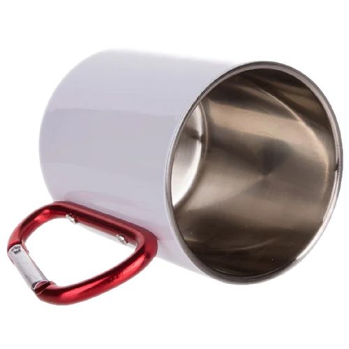 LumaSteel Sublimation Stainless Steel Mug - 11oz - White with Red Carabiner Handle #3