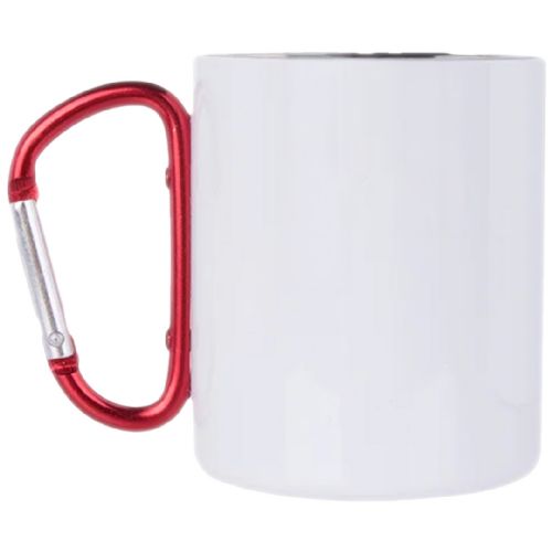 LumaSteel Sublimation Stainless Steel Mug - 11oz - White with Red Carabiner Handle