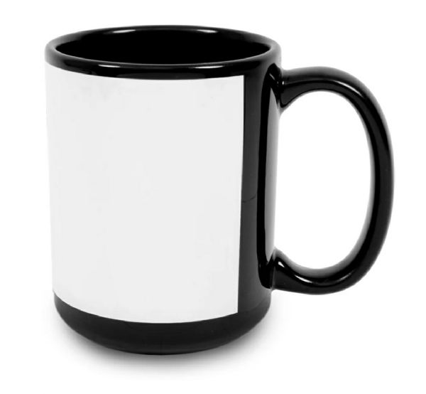 Black Sublimation Blank Ceramic Mug - w/White Imprintable Panel - 11oz