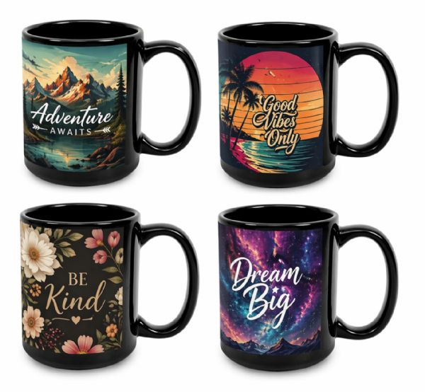 Black Sublimation Blank Ceramic Mug - w/White Imprintable Panel - 11oz #3