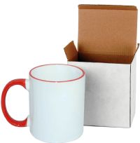 DyeTrans Sublimation Blank Ceramic Mug - White w/Red Rim and Handle - 11 oz w/Box