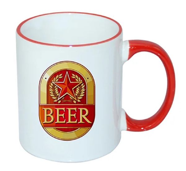 DyeTrans Sublimation Blank Ceramic Mug - White w/Red Rim and Handle - 11 oz w/Box #3