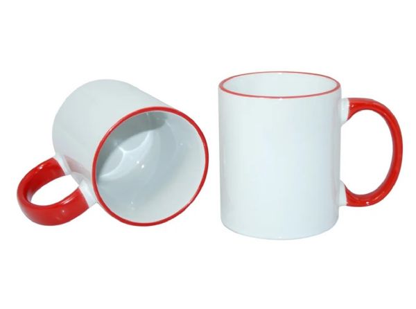 DyeTrans Sublimation Blank Ceramic Mug - White w/Red Rim and Handle - 11 oz w/Box #2