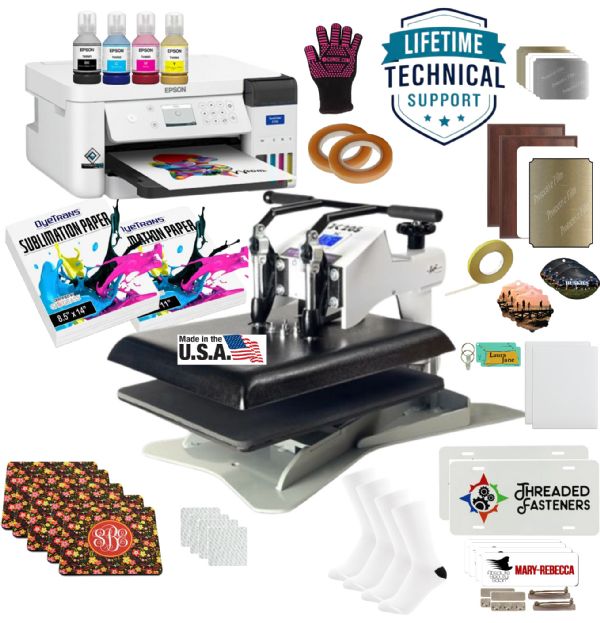 Epson F170 Sublimation Printer - Geo. Knight DK20S Flatbed Ultimate Bundle w/Blanks